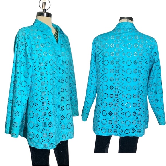 ATTITUDE Gorgeous Blue Green Eyelid 3/4 Sleeves Blouse Size L - Picture 1 of 13